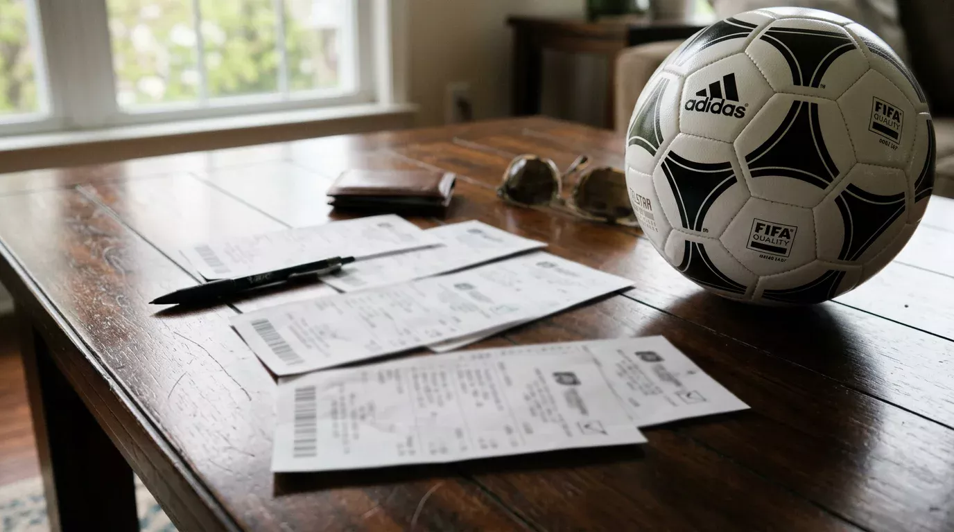 Varias boletas de apuestas deportivas sobre una mesa junto a un balon de futbol