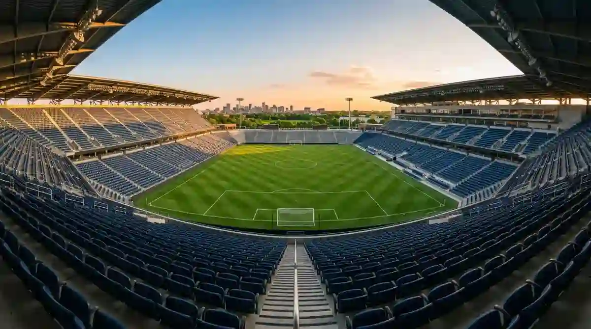 Campo de fútbol MLS visto desde la grada con el calendario de la temporada
